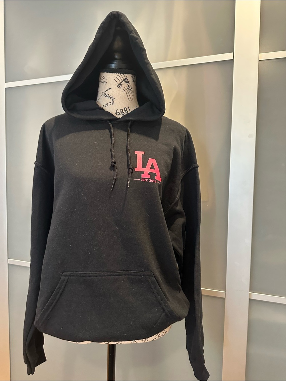 Black Crewneck Hoodie with Pink LA Graphic